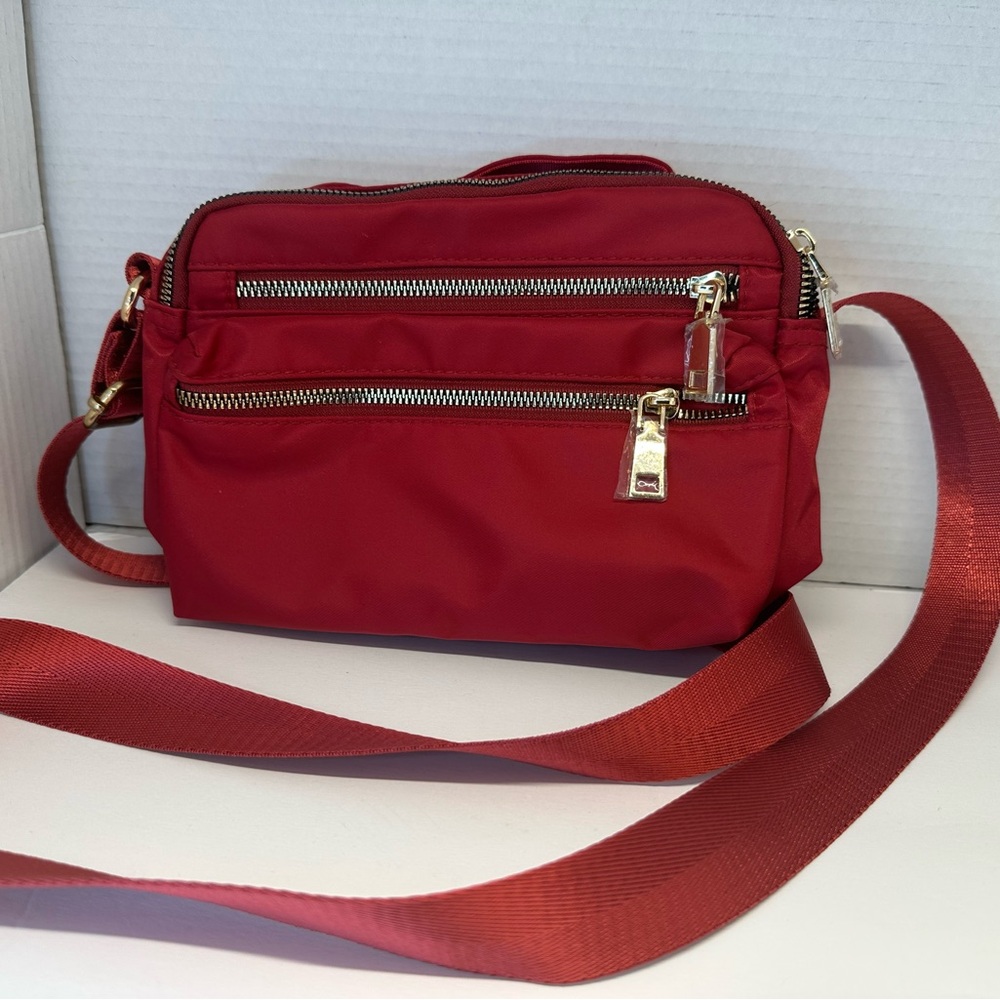 Alyssa Red Nylon Crossbody Zippered Bag